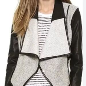 Blank NYC Open Front Moto Vegan Leather and Wool Drape Jacket